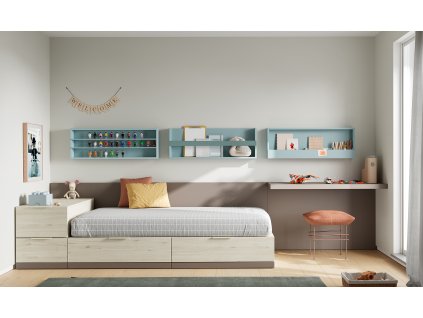 postel se zásuvkami a zády