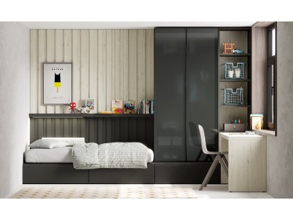 postel se zásuvkami s zády