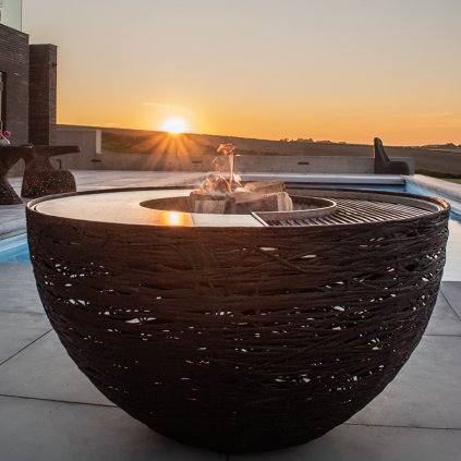 fireplace pool sunset cropped
