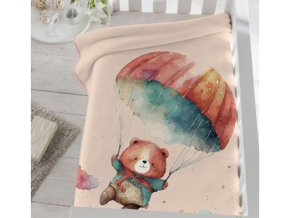 Dětská španělská deka Piel 80 x 110 cm - Méďa s padákem