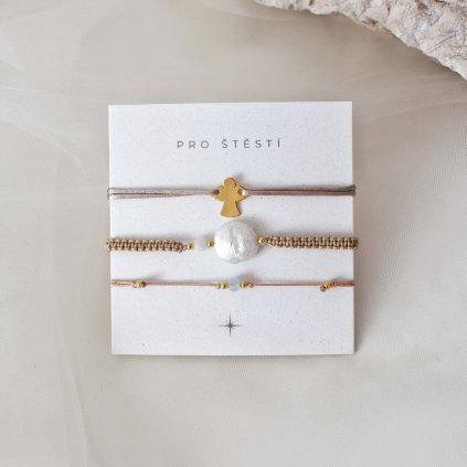 Set náramků andílek, akvamarín a říční perla