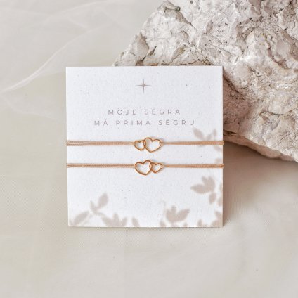 Set náramků pro sestry s propojenými srdíčky