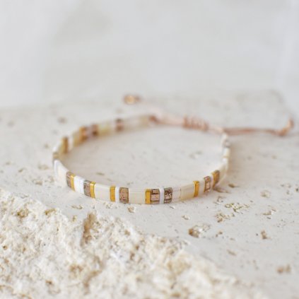 Korálkový náramek Miyuki Tila krémově hnědý