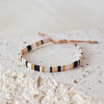 Korálkový náramek Miyuki Tila béžovo černý