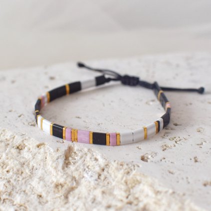 Korálkový náramek Miyuki Tila černobílo fialový