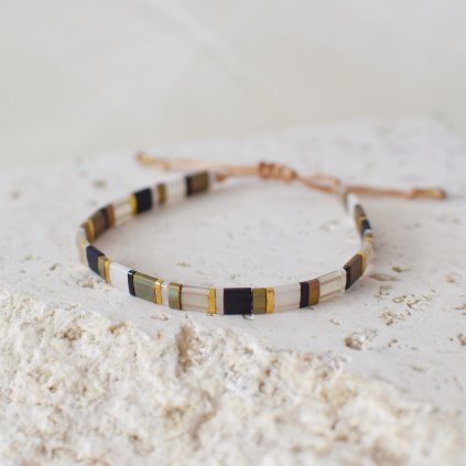 Korálkový náramek Miyuki Tila černo zelený