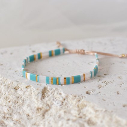 Korálkový náramek Miyuki Tila tyrkysový