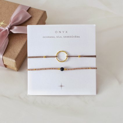 Set náramků karma a onyx v hnědých tónech