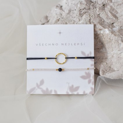 Set náramků karma a onyx černobílý