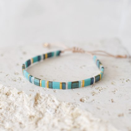 Korálkový náramek Miyuki Tila tyrkysový tmavý