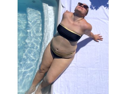 Elegant 3-Piece Black Bardot Bikini Set with Gold Reversible High-Waist Bottoms | Sparkle*Me Dark Moon Collection 2026-27  Premium Italian fabric | L-XL | +