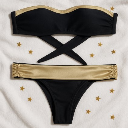 Dvojdílné zlato černé plavky Sparkle Me Dark Moon black gold bikini high waist