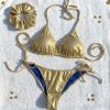 6. Zlaté bikiny set třídílné chromatické plavky s nařasenou gumičkou do vlasů