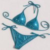 Trojúhelníkové dámské plavky na šňůrky metalická modrá stříbrná multichromatické Sparkle Me  / Silver blue triangle bikini Sparkle Me sale UK