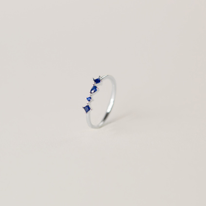 prstýnek modrý, dárek pro ženu, prstýnek pro ženy modré zirkony, stříbro 925/1000
