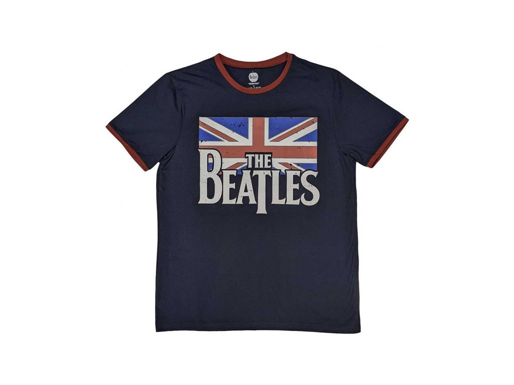 BEATLES - DROP T LOGO & VINTAGE FLAG (RINGER) - TRIKO