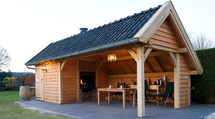 Nábytek do pergoly i venkovní kuchyně - dubová spárovka Hevea