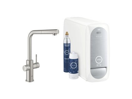 GROHE GROHE Blue Home - Startovní sada s vytahovacím perlátorem, výpusť ve tvaru L, SuperSteel 31539DC0