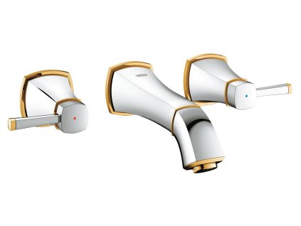 GROHE Grandera - Umyvadlová tříotvorová baterie, DN 15 velikost S, chrom / zlatá 20414IG0