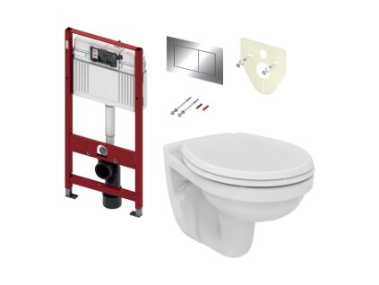 TECE set 1- Instalační modul s nádržkou UNI pro WC + tlačítko chrom + úchyt + zvuková izolace + závěsné WC + WC sedátko