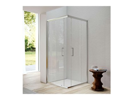 Glass 1989 Isy - Sprchový kout rohový vstup s posuvnými dveřmi nebo kompatibilní s boční stěnou, velikost 100 cm, profily chromové, čiré sklo, GEX0005T500