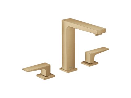 Hansgrohe Metropol Tříotvorová umyvadlová baterie 160 s plnými pákami a odtokovou soupravou Push-Open, kartáčovaný bronz 32515140