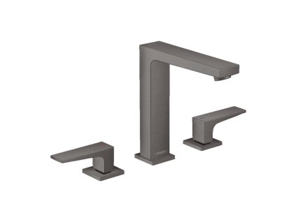 Hansgrohe Metropol Tříotvorová umyvadlová baterie 160 s plnými pákami a odtokovou soupravou Push-Open, kartáčovaný černý chrom 32515340