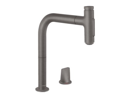Hansgrohe Metris Select M71 dvouotvorová kuchyňská páková baterie 200, vytahovatelná sprška, 2jet, sBox, kartáčovaný černý chrom 73818340