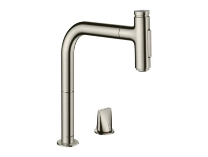Hansgrohe Metris Select M71 dvouotvorová kuchyňská pákovábaterie s vytahovací sprškou, vzhled nerezu 73819800