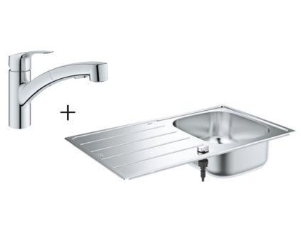 Grohe drezový set - Nerezový drez s batériou Eurosmart - komplet, nerez, chróm K 200 SET