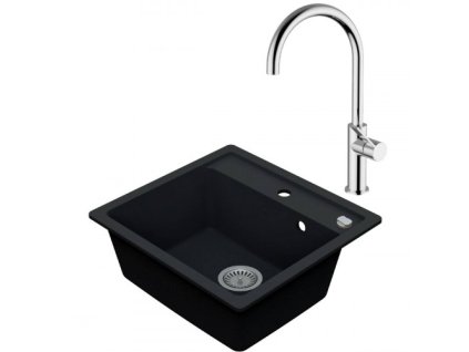 VIMA Dřezový set Teorema 1/O - Granitový dřez 530x500 mm, tmavý grafit matný + Dřezová baterie Teorema