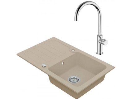 VIMA Dřezový set Teorema 2/A - Granitový dřez s odkapávací plochou 780x480x165mm, písková + Dřezová baterie Teorema