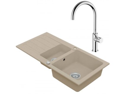 VIMA Dřezový set Teorema 3/A - Granitový dřez 960x480x183 mm 1,5-sektoru s odkapávací plochou, písková + Dřezová baterie Teorema
