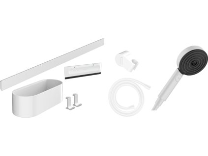 Hansgrohe WallStoris Sada: ruční sprcha 105 3jet Activation EcoSmart, nástěnná tyč 70 cm a sada pro odkládání, matná bílá 24291700
