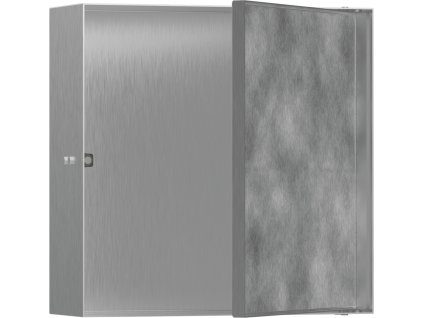 Hansgrohe XtraStoris Rock Výklenek do stěny s dvířky pro obklady 300/300/100, kartáčovaná nerezová ocel, 56085800