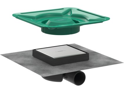 Hansgrohe RainDrain Spot Podlahová  vpust, mřížka 150/150, dlažba zezadu krytu, kartáčovaná nerezová ocel, 56112800