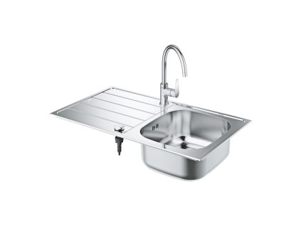 GROHE Bau - Sada kuchyňské baterie a dřezu, nerez ocel, kartáčovaná 31562SD1