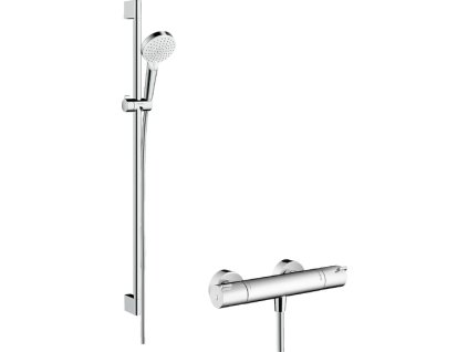 Hansgrohe Crometta Vario sprchová souprava na stěnu s termostatem Ecostat 1001 CL a sprchovou tyčí 90 cm, bílá/chrom 27813400