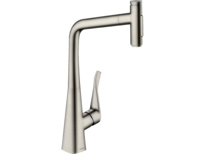 Hansgrohe Metris Select M71 kuchyňská páková baterie 320, vytahovatelná sprška, 2jet, sBox, vzhled nerezu 73816800
