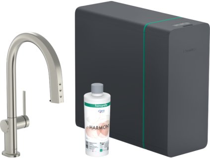 Hansgrohe Aqittura M91 SodaSystem 210, vytažitelný výtok, 1jet, sBox, vzhled nerezu 76836800