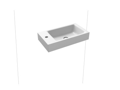 Kaldewei Puro - Umyvátko na zeď 550x300 mm bez přepadu, 1 otvor pro baterii na levé straně, Perl-Effekt, alpská bílá 901206393001