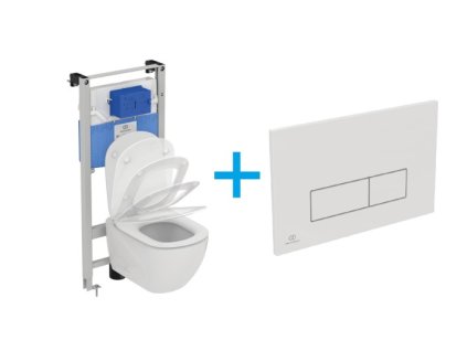 Ideal Standard Tesi WC Set - Závěsné WC AQUABLADE s instalačním systémem ProSys, ovládací tlačítko bílé, sedátko se SoftClose
