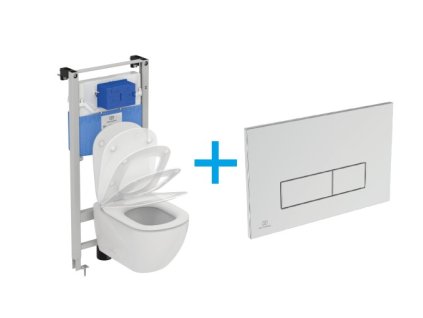 Ideal Standard Tesi WC Set - Závěsné WC AQUABLADE s instalačním systémem ProSys, ovládací tlačítko chrom, sedátko se SoftClose