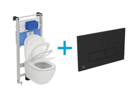 Ideal Standard Tesi WC Set - Závěsné WC AQUABLADE s instalačním systémem ProSys, ovládací tlačítko černé, sedátko se SoftClose