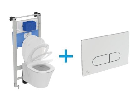 Ideal Standard Connect Air WC Set - Závěsné WC AQUABLADE s instalačním systémem ProSys, ovládací tlačítko chrom, sedátko se SoftClose