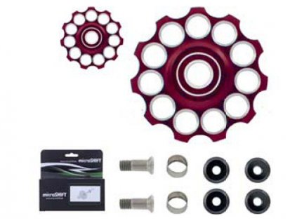 Shimano - Kladky do přehazovačky CNC-Alu barva červená pro Shimano 9-10 rychl., 11 zubů průmyslová ložiska cena za 1 pár hmotnost 17g