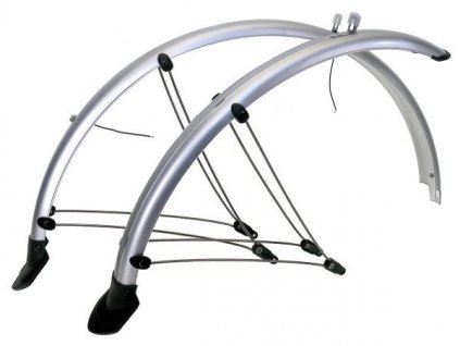 Blatníky celoobvodové z flexibilního plastu trekkingové pro 28" kola + zástěrky+ vzpěry šířka 45mm barva stříbrná + sleva na další nákup