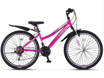 Umit - MTB 24" kolo Faster Lady Hi-Ten 3x7 V-brzdy , růžová-bílá lesk