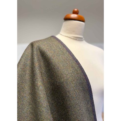 100% vlna hnědo – zelený tvíd