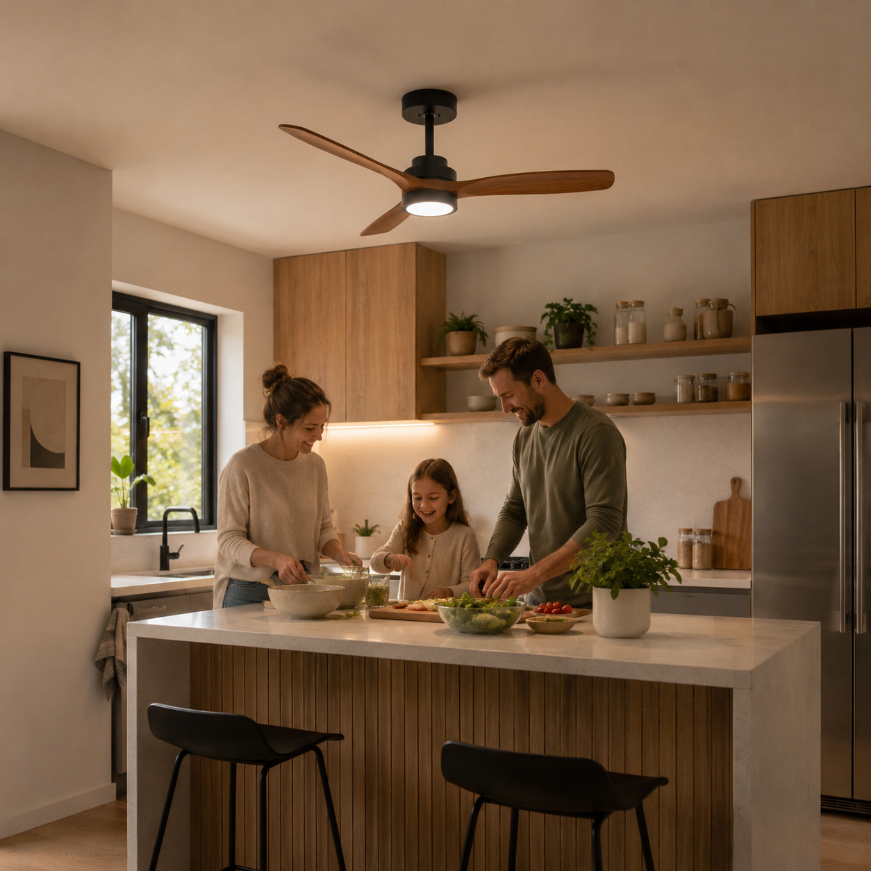 Černý stropní ventilátor Nova Luce Sabal v moderním interiéru